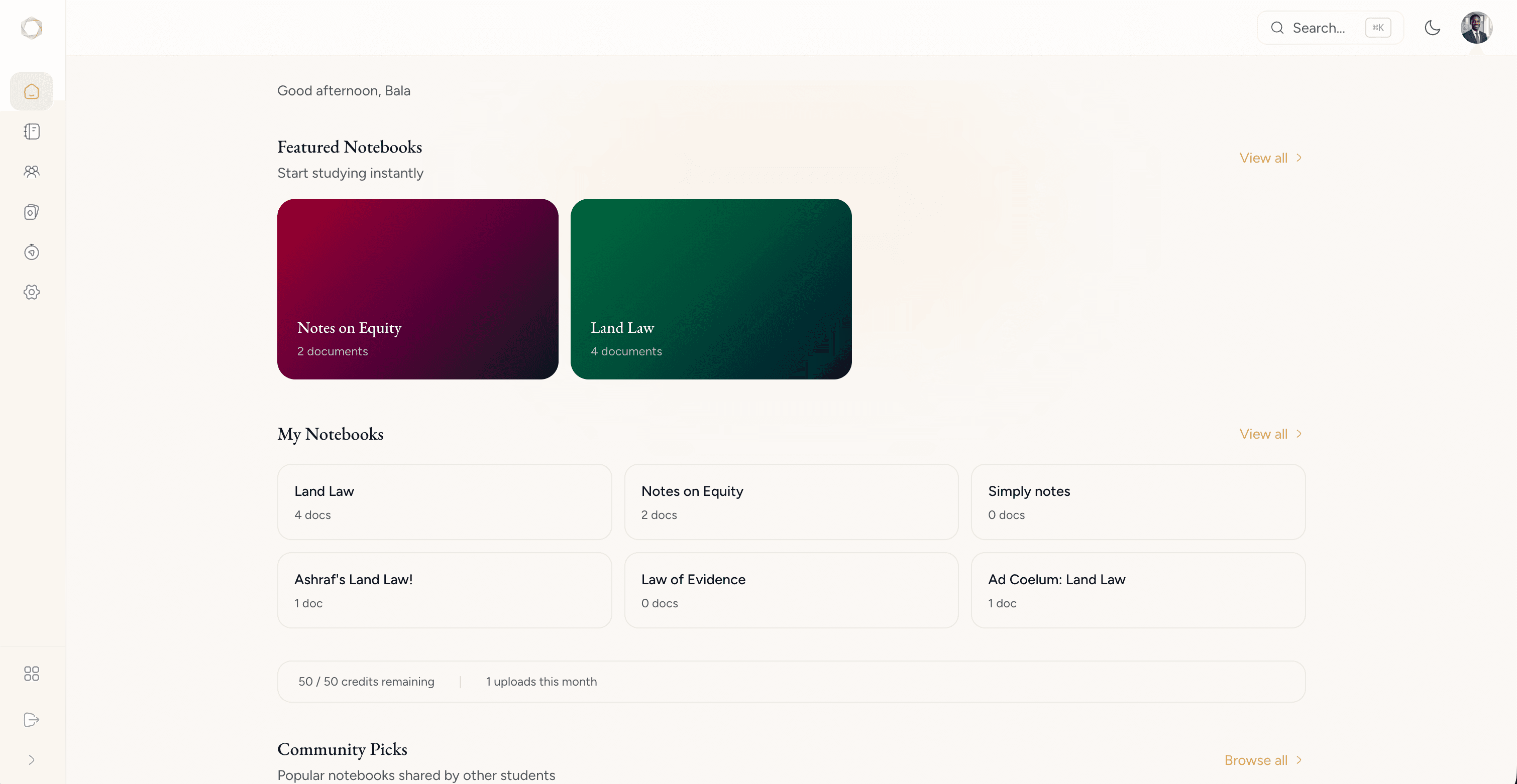Karamelion notebook workspace showing AI answers with inline citations